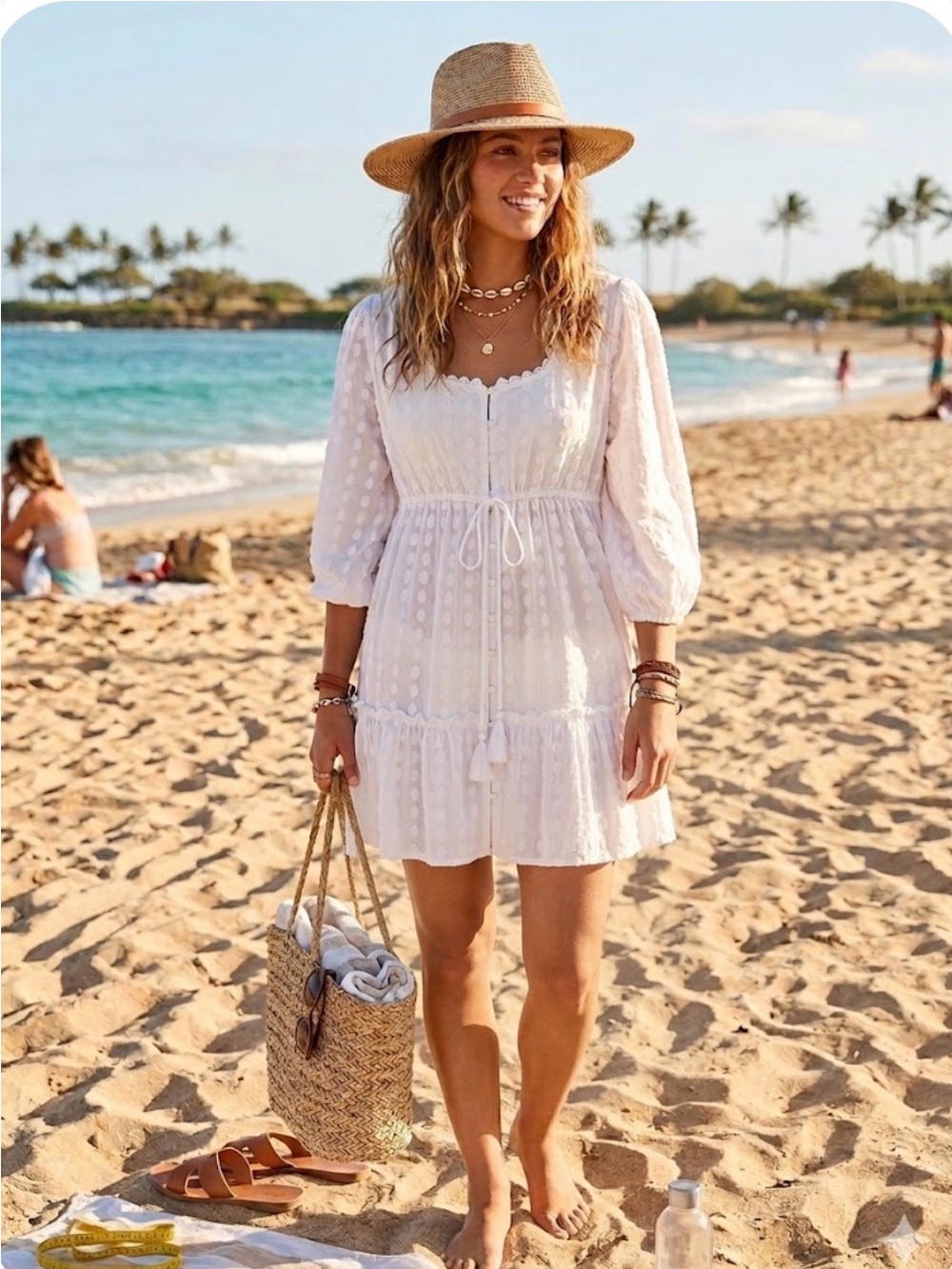 blue island White Swiss Dot Beach Dress